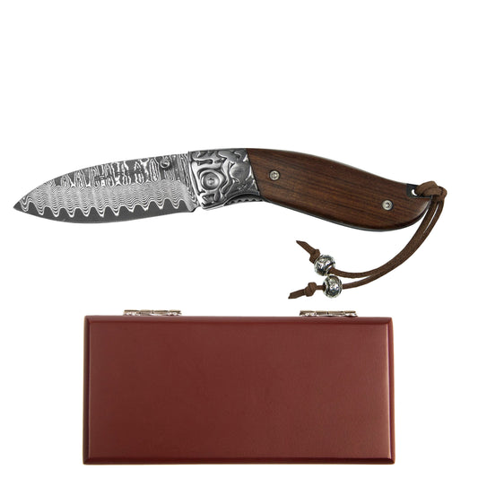 Fox - Decorative Damascus Folder Knife, Stainless Damascus 2-3/4" Blade alt 0